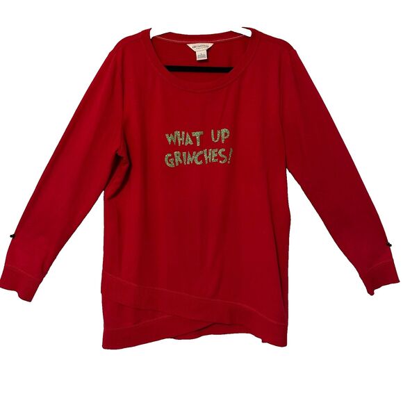 Red “What Up, Grinches” Funny Christmas Holiday Women's Sweat Shirt Top Large - Picture 1 of 10